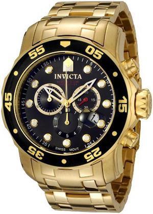 Invicta 0072 Pro Diver Black Dial Gold Plated Chronograph Men's Watch