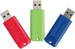 Verbatim 128GB PinStripe USB 3.0 Flash Drive - 3pk - Red, Green, Blue - 128 GB - USB 3.0 - Red, Green, Blue - Lifetime Warranty