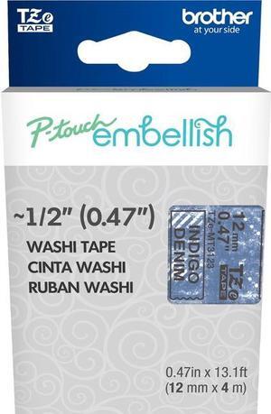 Brother P-touch Embellish Black on Indigo Denim Washi Tape 12mm (~1/2") x 4m - 15/32" - Rectangle - Black on Pink Dots