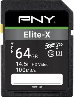 PNY 64GB Elite-X Class 10 U3 V30 SDXC Flash Memory Card