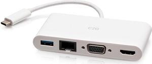 C2G USB C to HDMI, VGA, USB A & RJ45 Adapter - 4K 30Hz - White - for Notebook/Tablet PC - USB 3.1 Type C - 4K, Full HD - 3840 x 2160, 1920 x 1200 - 1 x USB 3.0 - USB Type-A - USB Type-C - 1 x RJ-4