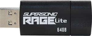 Patriot Memory Supersonic Rage Lite USB 3.2 Gen 1 Flash Drives - 64GB - 64 GB - USB 3.2 (Gen 1) - 120 MB/s Read Speed - 3 Year Warranty