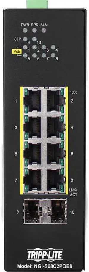 Tripp Lite 8-Port Lite Managed Industrial Gigabit Ethernet Switch NGIS08C2POE8