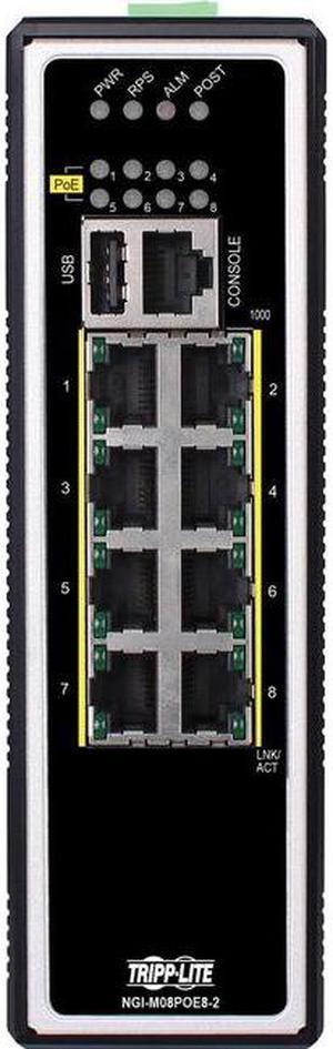 Tripp Lite NGI-M08POE8-L2 Managed 8-Port Managed Industrial Gigabit Ethernet Switch - Layer 2, 1 Gbps, PoE+ 30W, DIN Mount