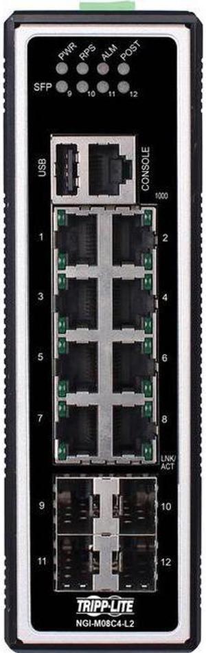 Tripp Lite NGI-M08C4-L2 Managed 8-Port Managed Industrial Gigabit Ethernet Switch - Layer 2, 10/100/1000 Mbps, 4 GbE SFP Ports
