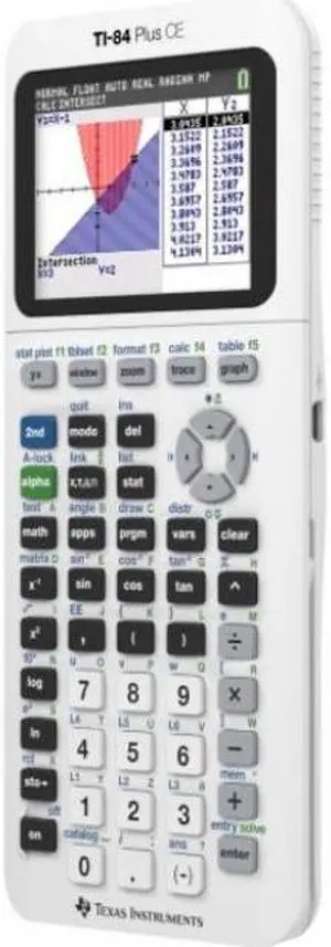 Texas Instruments TI-84 Plus CE Graphing Calculator - 3D Graphing - Clock, Date/Time Display, Impact Resistant Cover, Slide-on Hard Case, Backlit Display, Lightweight, Durable - 154 KB, 3 MB - RAM, RO