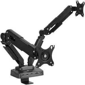 SIIG Dual Gas Spring Monitor Arm Desk Mount with 4K Docking Station & PD - Unique Dual Moniter Desk Mount and Docking Station combo design, gives you dual-display visuals and multiple peripheral c