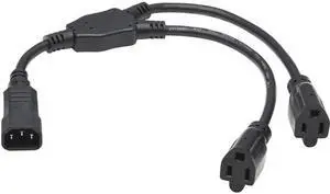 Tripp Lite Power Cord Y Splitter, C14 to 2x NEMA 5-15R - 13A, 125V, 16 AWG, 18 in. (46 cm), Black Splitter Cord - For Computer, PDU, Printer, Scanner, Server, UPS - 125 V AC13 A - Black - 1.50 ft Cord