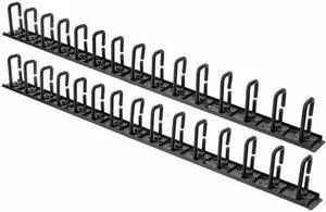 Vertical Cable Organizer with D-Ring Hooks - 0U - 6 ft. - Vertical Cable Manager - Black - 2 - 40U Rack Height - Steel