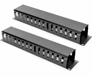 2U Horizontal Finger Duct Rack Cable Management Panel with Cover - Cable Management Panel - Black - 1 - 2U Rack Height - 19" Panel Width - Plastic, Steel