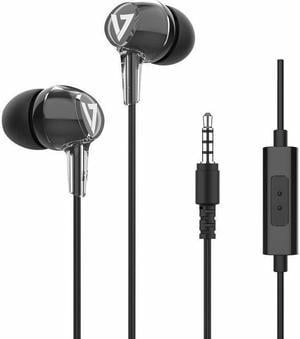 V7 Stereo Earbuds w/Inline Mic - Stereo - Mini-phone (3.5mm) - Wired - 32 Ohm - 20 Hz - 20 kHz - Earbud - Binaural - In-ear - 3.94 ft Cable - Noise Canceling - Black