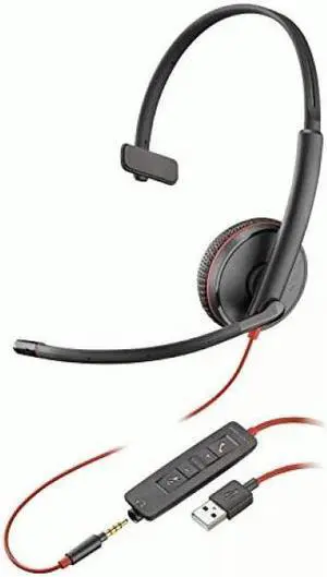 Poly Blackwire C3215 Headset - Mono - Mini-phone (3.5mm), USB Type A - Wired - 32 Ohm - 20 Hz - 20 kHz - Over-the-head, Over-the-ear - Monaural - Supra-aural - 7.40 ft Cable - Noise Cancelling Microph