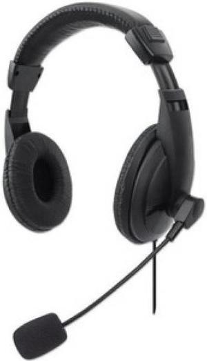 Manhattan Stereo USB Headset - Lightweight Over-Ear Design with Built-in Adjustable Microphone (179843) - Black