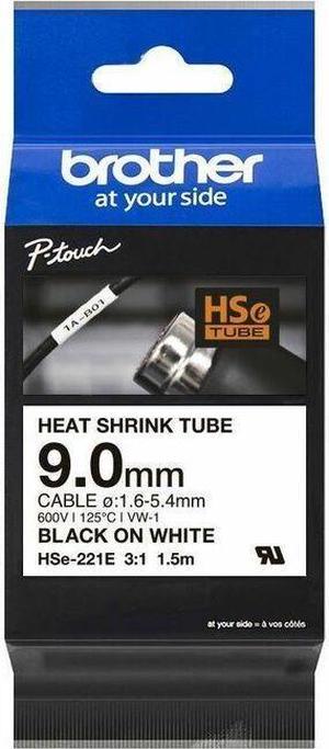 Brother HSe-221E Heat Shrink Tube Tape Cassette - Black on White, 9.0mm wide - 23/64" Width x 59 1/16" Length - Thermal Transfer - Black, White - Heat-shrinkable, Durable