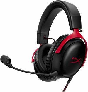 HyperX Cloud III  Wired Gaming Headset PC PS5 Xbox Series XS Angled 53mm Drivers DTS Spatial Audio Memory Foam Durable Frame UltraClear 10mm Mic USBC USBA 35mm  BlackRed
