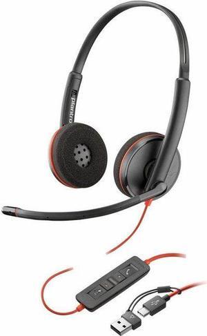 Poly Blackwire 3220 Stereo USB-C Headset + USB-C/A Adapter - Stereo - USB Type C, Mini-phone (3.5mm) - Wired - 32 Ohm - On-ear - Binaural - Ear-cup - 5.20 ft Cable - Omni-directional Microphone - Nois