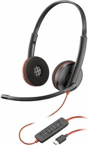 Poly Blackwire C3220 Headset - Stereo - USB Type C - Wired - 32 Ohm - 20 Hz - 20 kHz - Over-the-head, Over-the-ear - Binaural - Supra-aural - 5.20 ft Cable - Noise Cancelling Microphone - Black