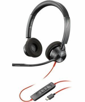 Poly Blackwire 3320 Stereo USB-C Headset +USB-C/A Adapter - Stereo - USB Type C, Mini-phone (3.5mm) - Wired - 32 Ohm - On-ear - Binaural - Ear-cup - 7.10 ft Cable - Omni-directional Microphone - Black