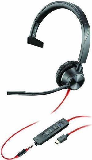 Poly Blackwire 3315 Headset - Microsoft Teams Certification - Mono - USB Type C, Mini-phone (3.5mm) - Wired - 32 Ohm - On-ear - Monaural - Ear-cup - 7 ft Cable - Omni-directional Microphone - Black