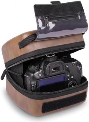 USA GEAR Hard Shell DSLR Camera Case with Molded EVA Protection Vegan Brown