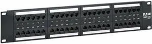 Eaton Tripp Lite Series 48-Port Cat6 Patch Panel - 4PPoE Compliant, 110/Krone, 568A/B, RJ45 Ethernet, 2U Rack-Mount, Black, TAA - 48 Port(s) - 48 x RJ-45 - 2U High - Category 6, Category 5e, Category