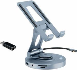 SIIG USB-C Multitask Hub Stand Holder fits under 13" Tablets/Phones - 4K60Hz- PD100W - USB-C Hub Stand Holder fits under 13" Tablets/Phones - USB-C Docking Stand - HDMI 4K@60Hz display - 2x