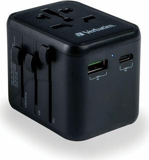 Verbatim UTA-02 Universal Travel Adapter 20W - USB -C, USB-A - 120 V AC, 230 V AC Input - 5 V DC/10 A, 9 V DC, 12 V DC Output