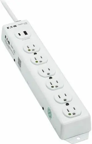 Eaton Tripp Lite Series Safe-IT UL 1363 Medical-Grade Power Strip, 6 Hospital-Grade Outlets, USB Charging, Safety Covers, Antimicrobial, 2 ft. Cord - NEMA 5-15P-HG - 1 x USB Type A, 1 x USB Type C, 6