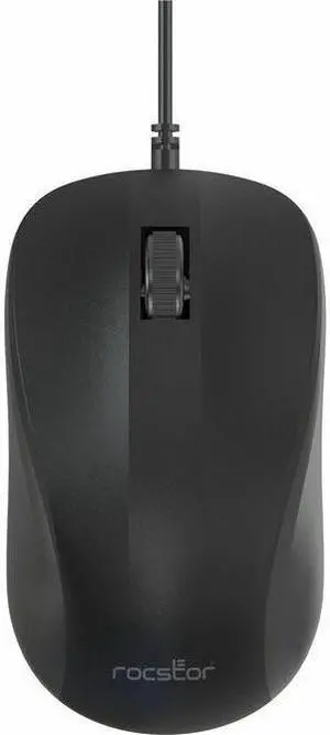 Rocstor Premium QM1 Silent Clicking USB Wired Contoured Mouse - 1200 dpi - Optical - Cable - Black - USB - 1200 dpi - Scroll Wheel - 3 Button(s) - Symmetrical
