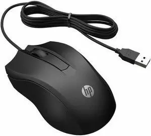 HP Wired Mouse 100 - Optical - Cable - Black - USB Type A - 1600 dpi - Scroll Wheel - 3 Button(s) - Symmetrical