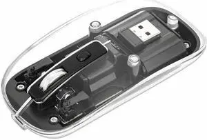 Manhattan Transparent Rechargeable Wireless USB Mouse - Optical - Wireless - 33 ft - Radio Frequency - 2.40 GHz - Rechargeable - Black, Clear - USB Type A - 1600 dpi - Scroll Wheel - 4 Button(s) - Sym