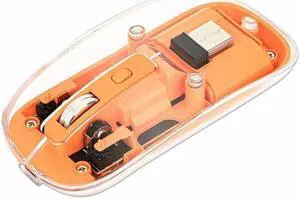Manhattan Transparent Rechargeable Wireless USB Mouse - Optical - Wireless - 33 ft - Radio Frequency - 2.40 GHz - Rechargeable - Orange, Clear - USB Type A - 1600 dpi - Scroll Wheel - 4 Button(s) - Sy
