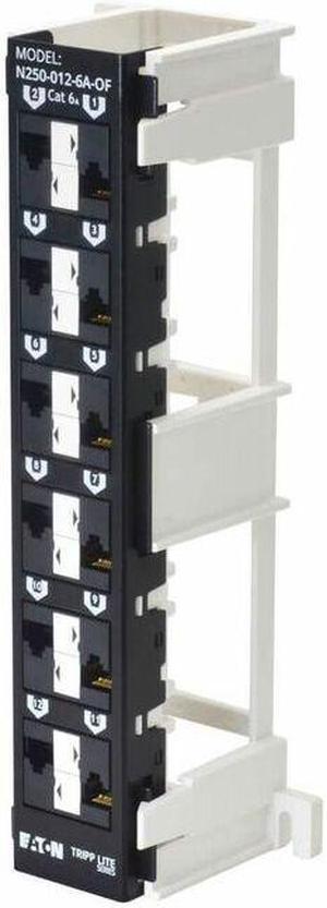 Eaton Tripp Lite Series 12-Port Cat6a Wall-Mount Patch Panel - PoE+ Compliant, 110, 568A/B, RJ45 Ethernet, Offset Ports, TAA - 12 Port(s) - Category 6a - Twisted Pair - Black - Wall Mountable, Desktop