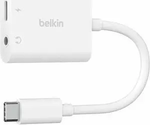 Belkin RockStar 3.5mm Audio + USB-C Charge Adapter - Mini-phone/USB-C Audio/Data Transfer Cable for Smartphone, Tablet, Notebook, Audio Device, USB Device - First End: 1 x 24-pin USB Type C - Male - S