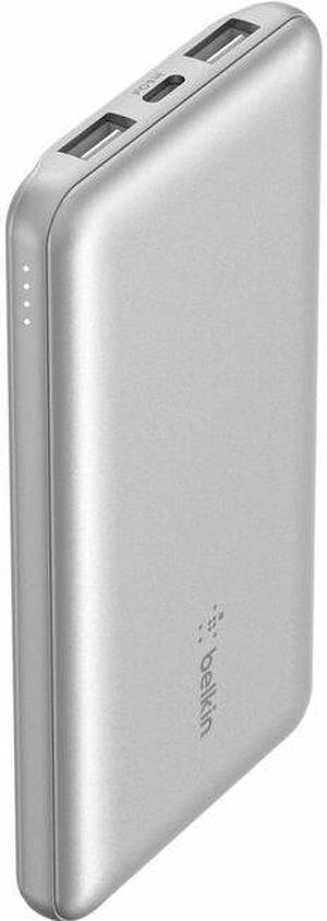 Belkin 15W 3-port USB Power Bank - 10K mAh - 2xUSB-A (12W), 1xUSB-C (15W) - Portable Charger - w/ USB-A to USB-C Cable - Silver - For iPhone, iPad, AirPod, Smartwatch, Smartphone - 10000 mAh - 3 x USB
