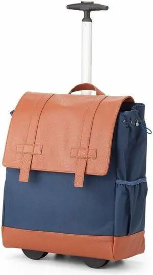 Francine Collection Wheels Up Carrying Case (Rolling Backpack) for 16" Notebook - Navy - Water Resistant - Vegan Leather, Rubber, Elastic Body - Handle, Trolley Strap - 17" Height x 15"