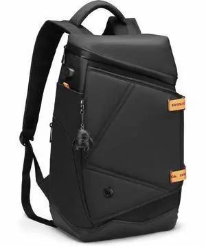 Swissdigital SEON Black L+ Backpack - USB Charging Port with Integrated Cable - RFID Protection - Eco-Friendly Fabric - Water-Resistant Bottom - Padded Laptop Compartment (Fits up to 16")  SD1650-01