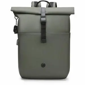 Swissdigital LAMONE Dark Green Rolltop Backpack - USB Charging Port - RFID Protection Pocket - Eco-Friendly & Water Resistant Fabric - Fits 16" Laptop  SD1681-23