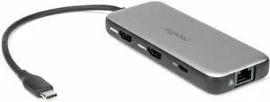 Rocstor Premium USB-C 8-in-1 Dual HDMI Display Portable Dock Multiport Adapter - for Notebook/Desktop PC/Tablet/Monitor - Charging Capability - Memory Card Reader - SD, microSD - USB Type C - 2 Displa