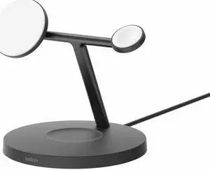 Belkin BoostCharge Pro 3-in-1 Wireless Charging Stand with Qi2 15W - For Qi2-enabled Device, iPhone, Smartwatch, AirPod - Input connectors: USB - MagSafe Technology, Magnetic Alignment, Fast Charging,