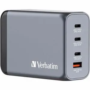 Verbatim 32205 240W 4-Port GaN Wall Charger - 240 W - 120 V AC, 230 V AC Input - 5 V DC, 9 V DC, 12 V DC, 15 V DC, 20 V DC, 28 V DC Output - 5 A - Black/Gray