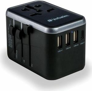 Verbatim UTA-04 Universal Travel Adapter 61W - USB -C, USB-A - 61 W - 120 V AC, 230 V AC Input - 1