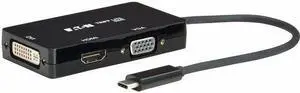 Eaton Tripp Lite Series USB-C Multiport Adapter (M/3xF) - 4K 60 Hz HDMI, 1080p VGA + DVI Ports, Black