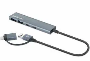 Manhattan 4-Port USB 3.0 Type-C / Type-A Combo Hub 2x2 - USB Type A, USB Type C - 640 MB/s - Notebook, Desktop, Smartphone, Mouse, Keyboard, Flash Drive, Tablet - Portable - 4 USB Port(s) - PC, Mac