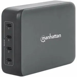 Manhattan 4-Port GaN USB Power Delivery Charging Station - 240 W / PD 3.1 - 240 W - 3.28 ft Cable - 120 V AC, 230 V AC Input - 5 V DC, 9 V DC, 12 V DC, 15 V DC, 20 V DC, 28 V DC Output - 5 A - Black