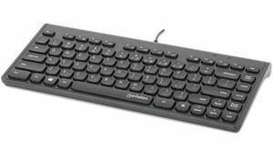 Manhattan Slim Wired USB Mini Keyboard - Cable Connectivity - USB Type A Interface - 82 Key(s) - Linux, ChromeOS, Windows 7, Windows 8.1, Windows 10, Windows 11 - Notebook, Desktop Computer - PC - ABS