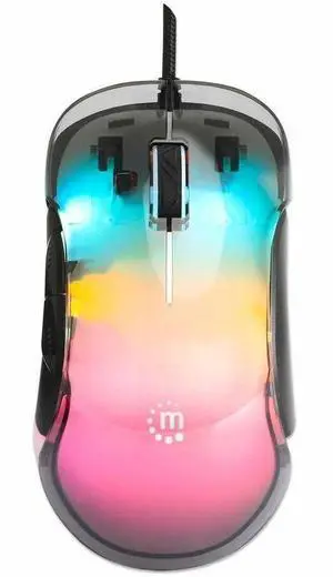 Manhattan RGB LED Wired Optical USB Mouse - 12800 DPI Precision, 5-Button Design, 6 Switchable Light Modes, Perfect for Gaming & Work - 190381