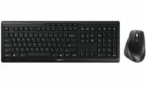CHERRY STREAM DESKTOP COMFORT Wireless Desktop Set, AES0128 Encrypted - Full Sized, Black, Whisper Quiet, Status LEDs, Multimedia Keys, Ergonomic Right-Hand 6 Button Mouse, 4000 dpi