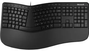 Microsoft Ergonomic Keyboard - Cable Connectivity - USB 2.0 Type A Interface - 126 Key(s) - MS Office, Emoji, Search, Multimedia, Mute, Volume Up, Volume Down, Music, Previous Track, Next Track, Play/