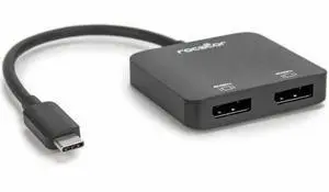 Rocstor USB-C to Dual DisplayPort Adapter - 4K/60Hz - 1 x USB Type C - Male - 2 x DisplayPort 1.4 Digital Audio/Video - Female - 3840 x 2160 Supported - Black - 1